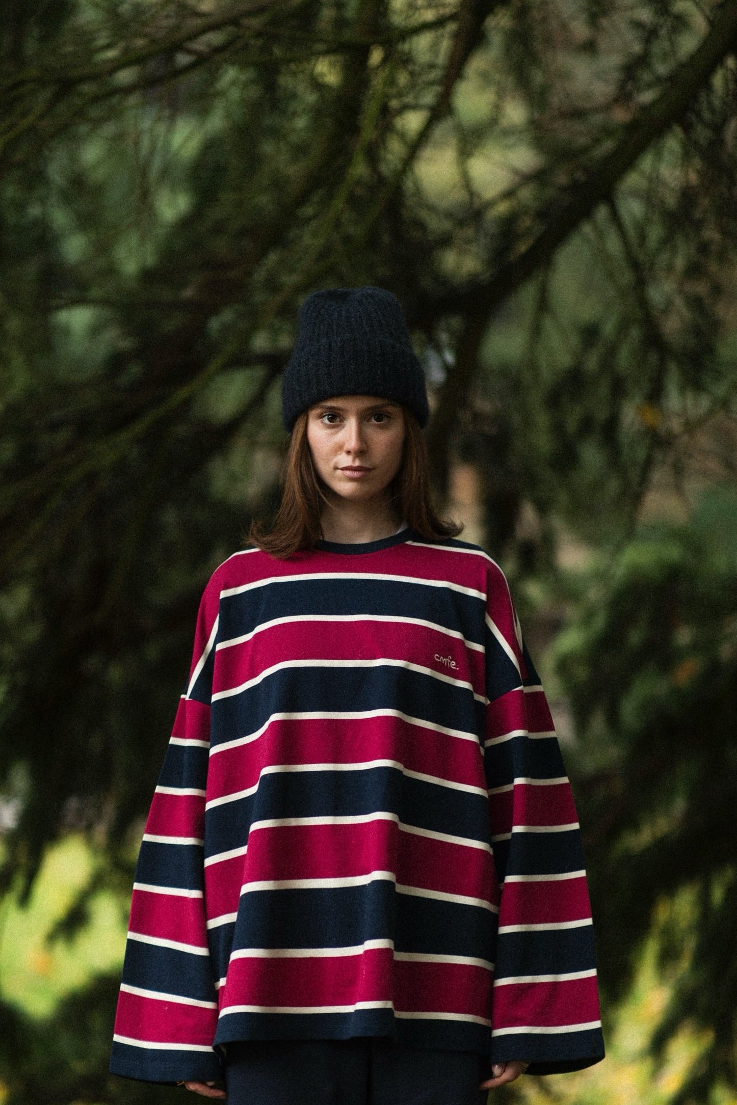 oversized striped crew neck - ruby