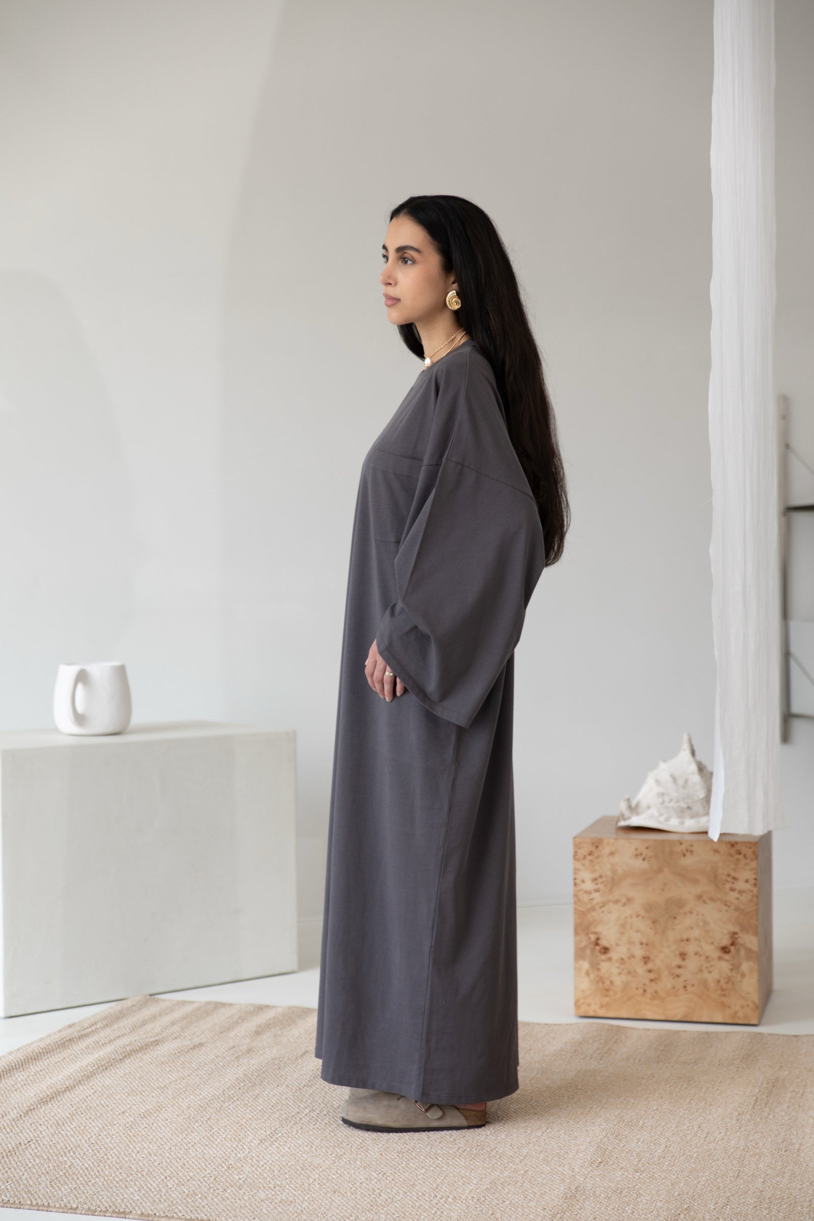 grey oversized t shirt dress Raw edge oversized T- shirt dress