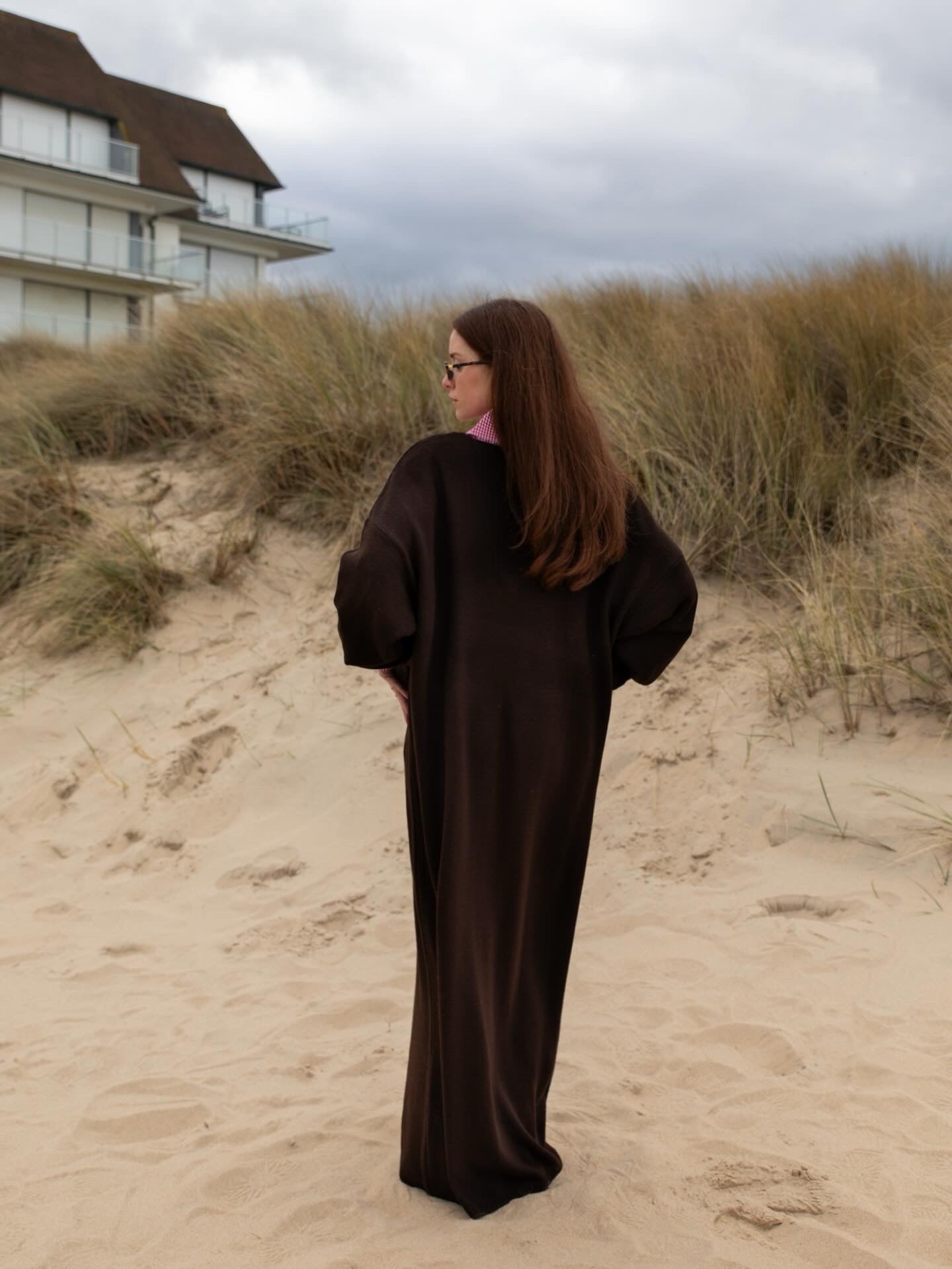 spring knit v-dress - dark brown spring knit v-dress - dark brown