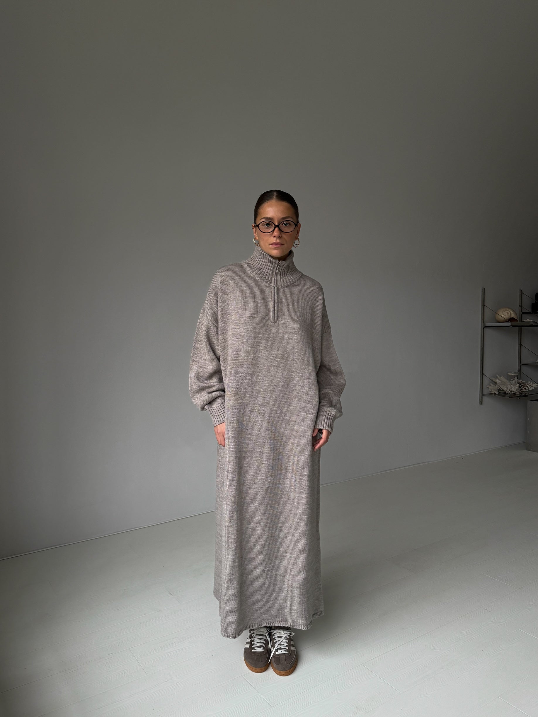cmfe. oversized half-zip knit dress - dust