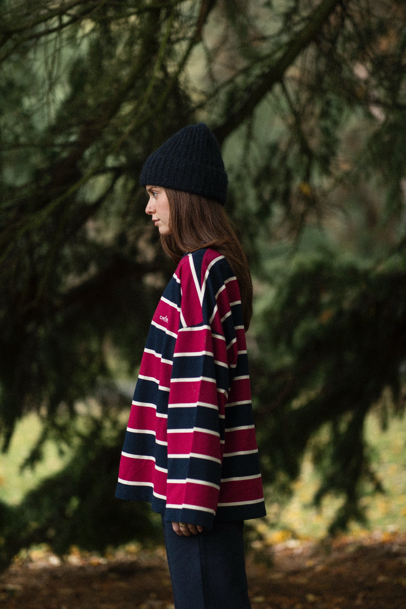 oversized striped crew neck - ruby