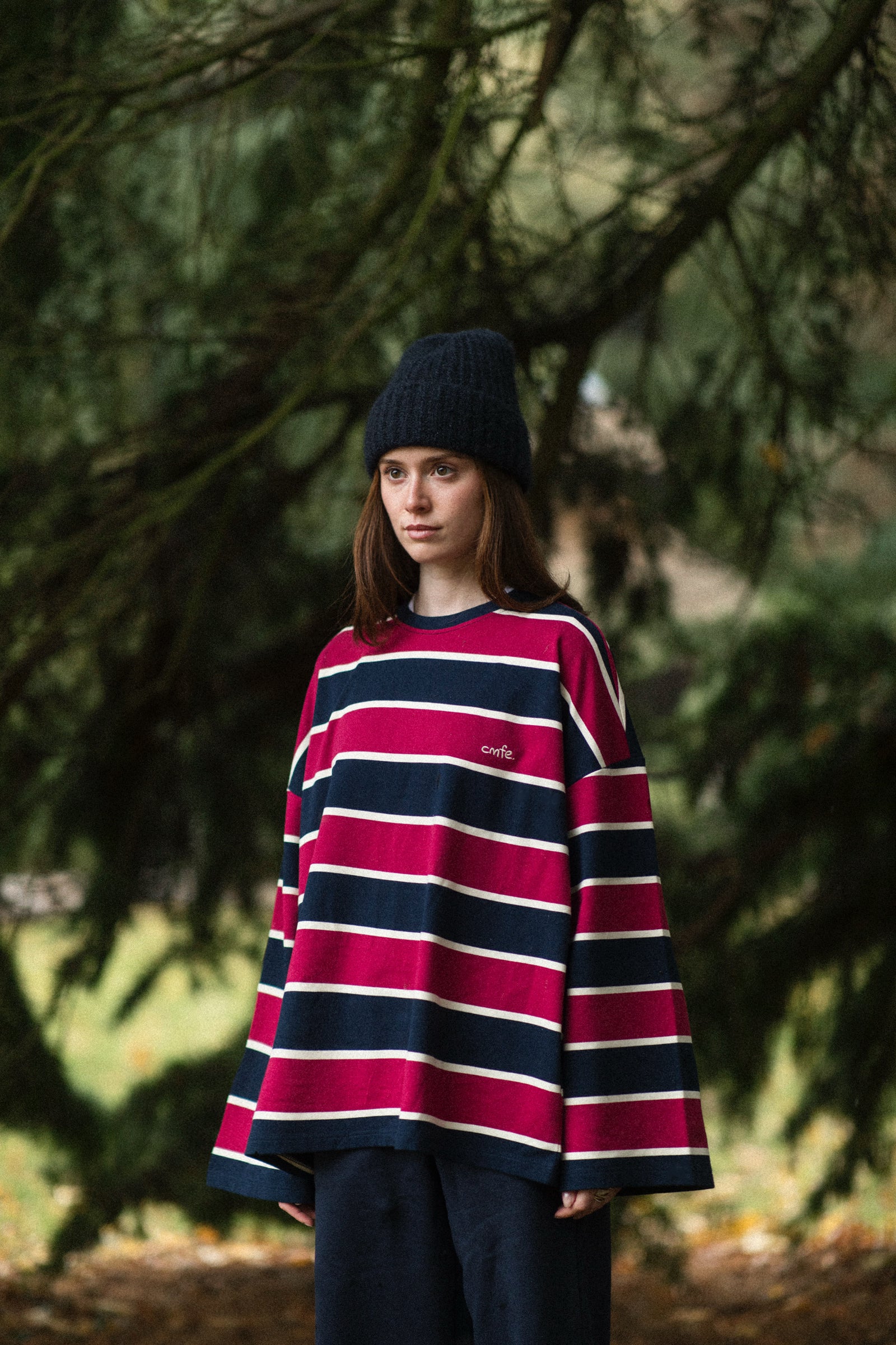 oversized striped crew neck - ruby