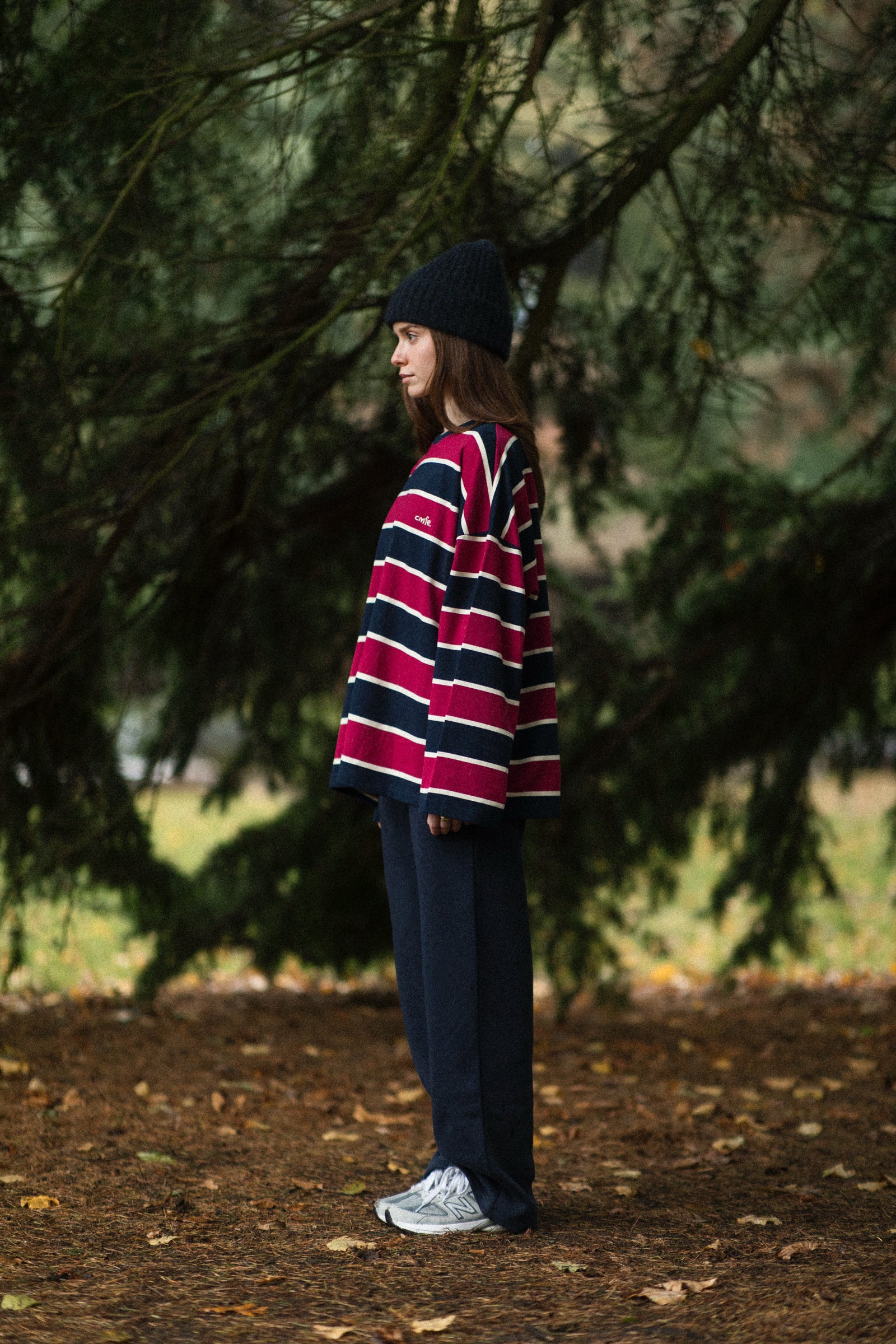 oversized striped crew neck - ruby