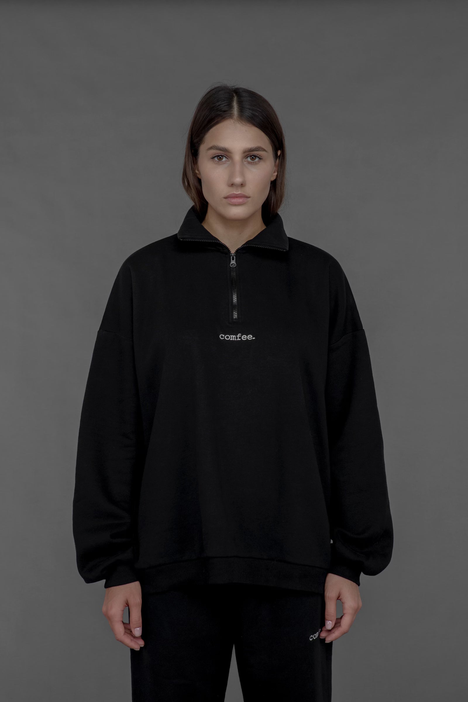 COMFEE. half-zip sweatshirt - black