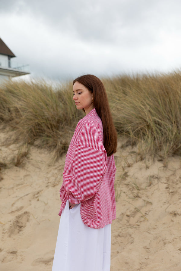 plaid oversized shirt - cherry/white