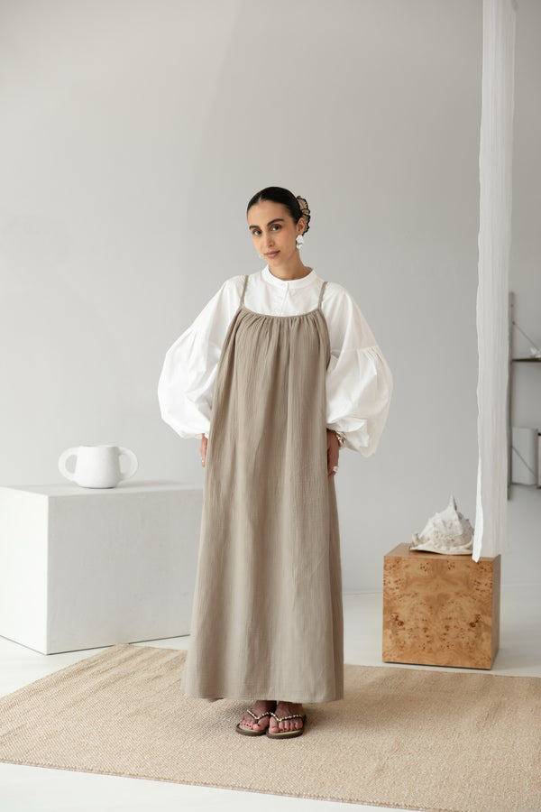 muslin sleeveless dress - coffee bean