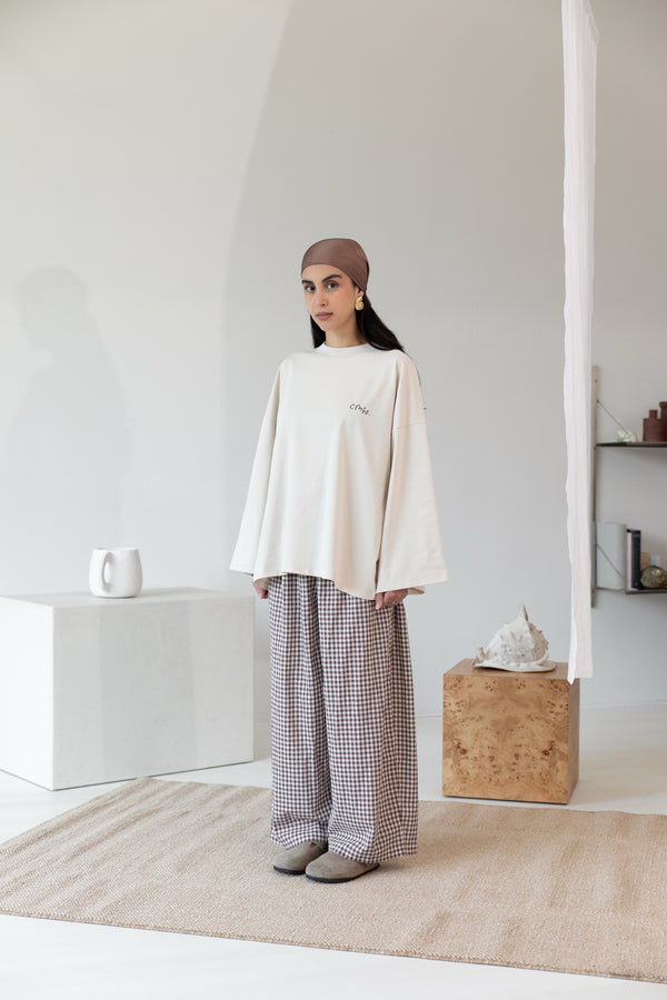 plaid wide barrel leg pants
